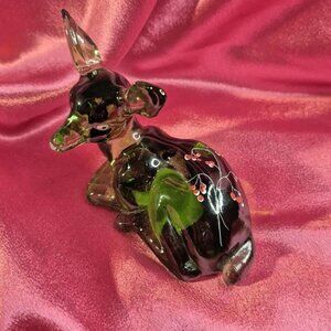 Fenton Emerald Green Glass Deer or Fawn Hand-painted Christmas Berries Vintage